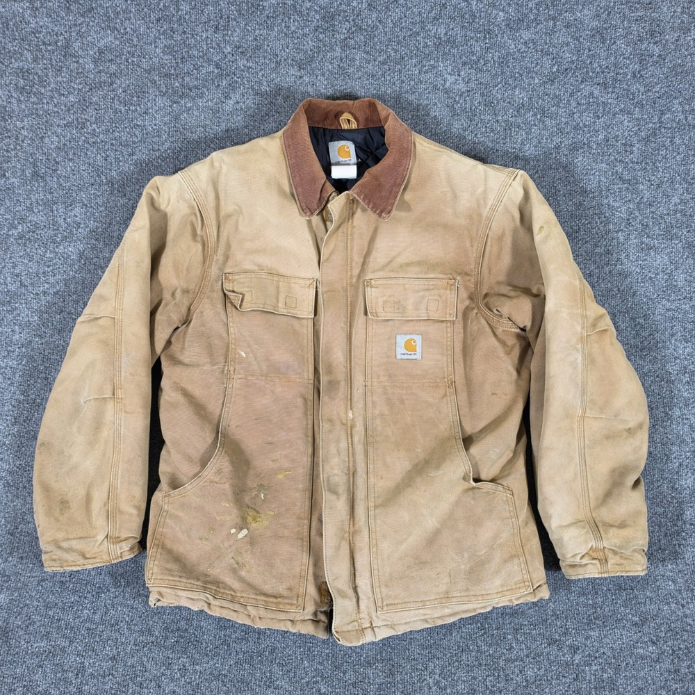 Vintage Carhartt Union Made USA Arctic Work Jacket Tan Men Size Large Distressed